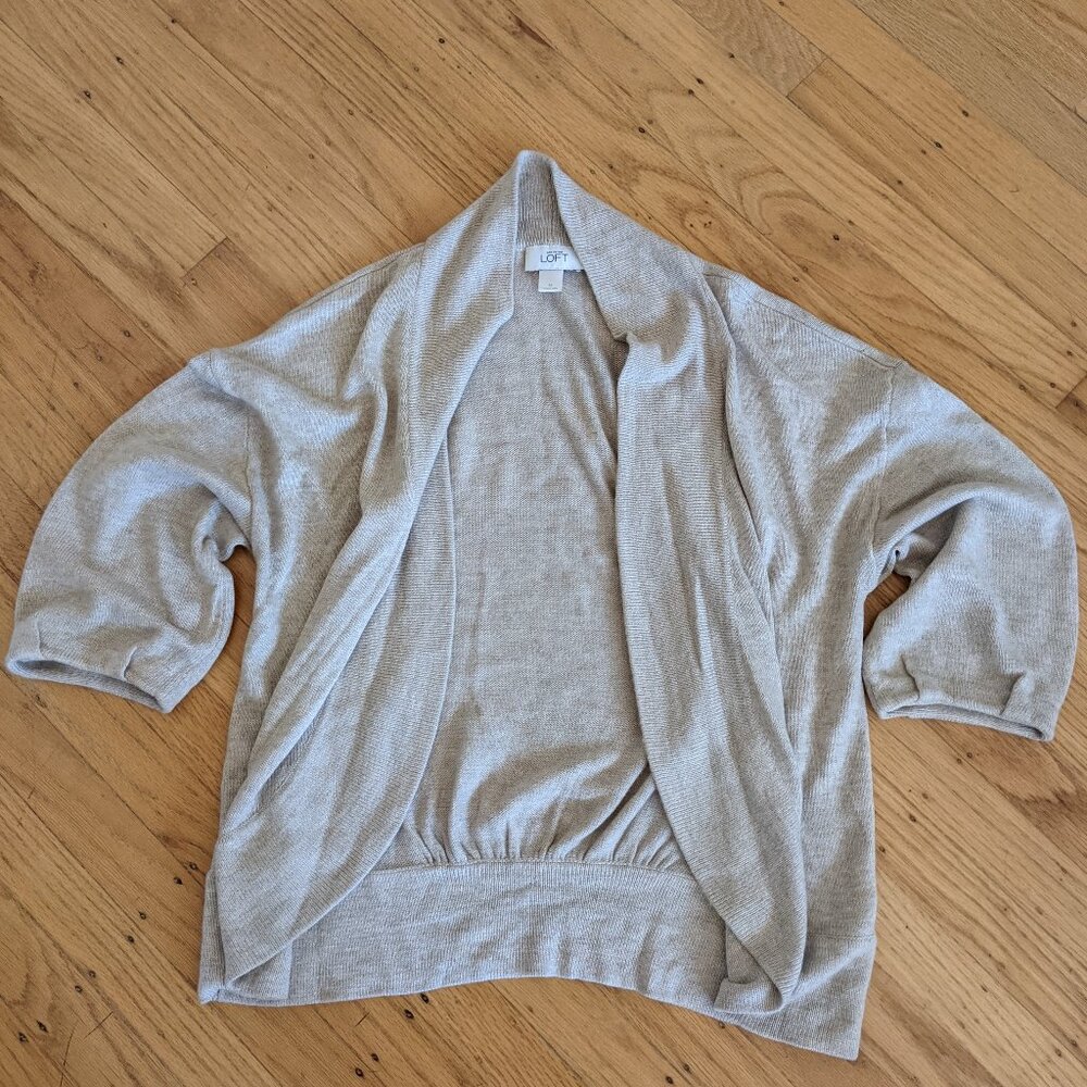 ANN TAYLOR LOFT ¾ Sleeve Soft Angora Blend Taupe Knit Cardigan Shrug - M